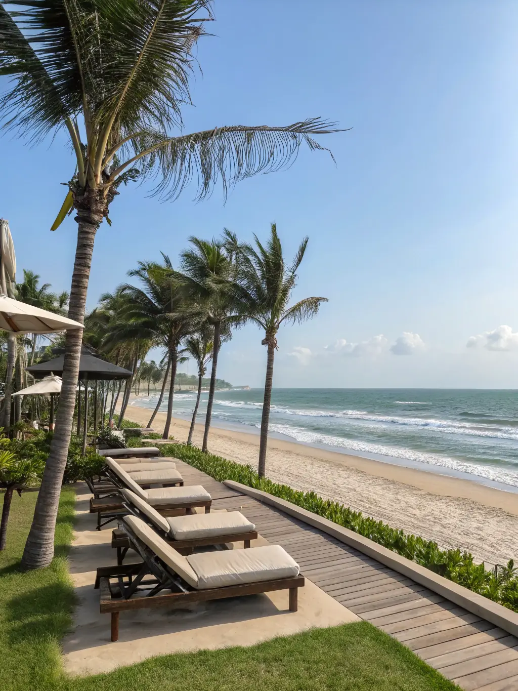 A serene image of Hồ Tràm beach, emphasizing its tranquility and natural beauty, with a Trần Phi Travel Car car providing a smooth ride to this coastal paradise.